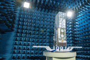 Nanosatellite in testing chamber