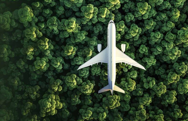 Airplane flying over trees