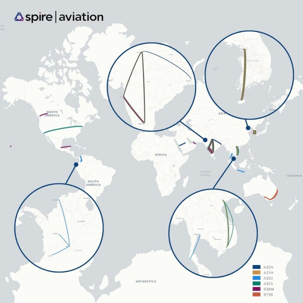 busiest regional and intercontinental routes of narrowbody aircraft in 2023 map