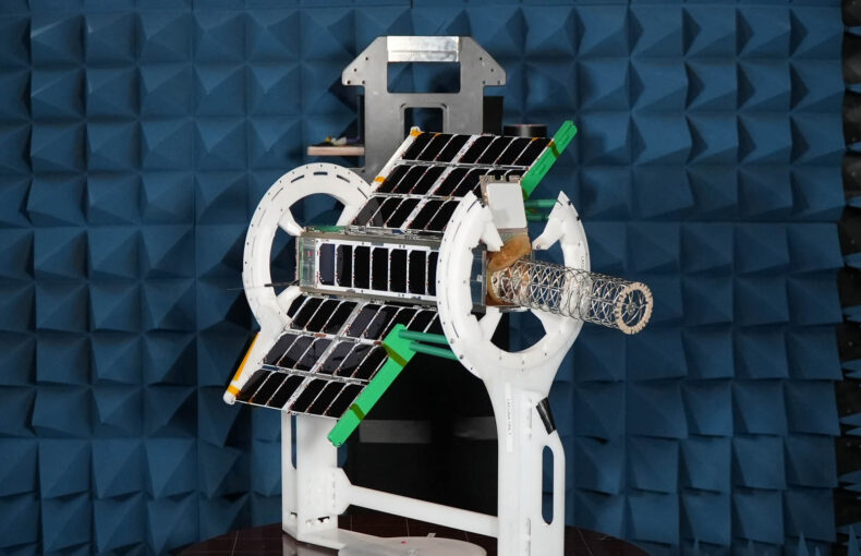 Lacuna 4U satellite in testing chamber