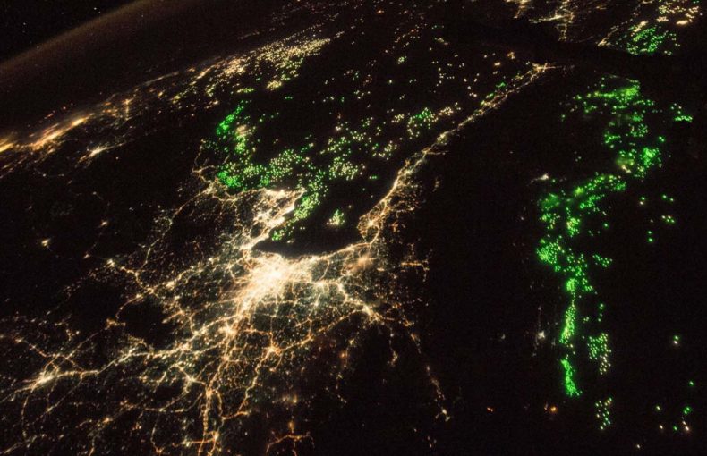 Lit-up fishing boats seen from space