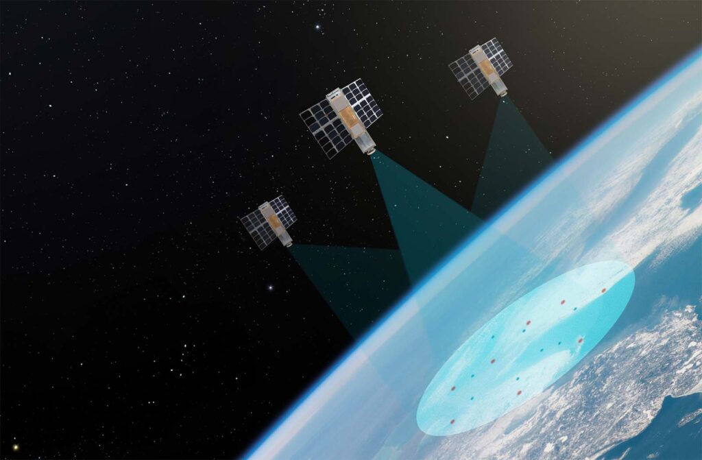 Satellites in orbit over planet Earth for RF detection and geolocation