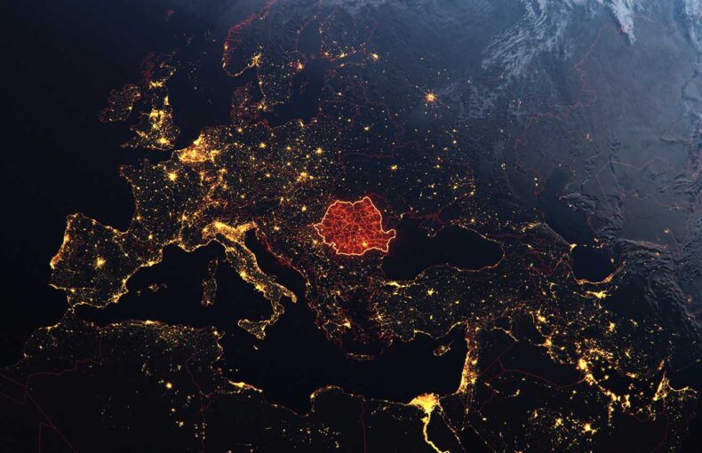 The Black Sea and Romania highlighted viewed from space