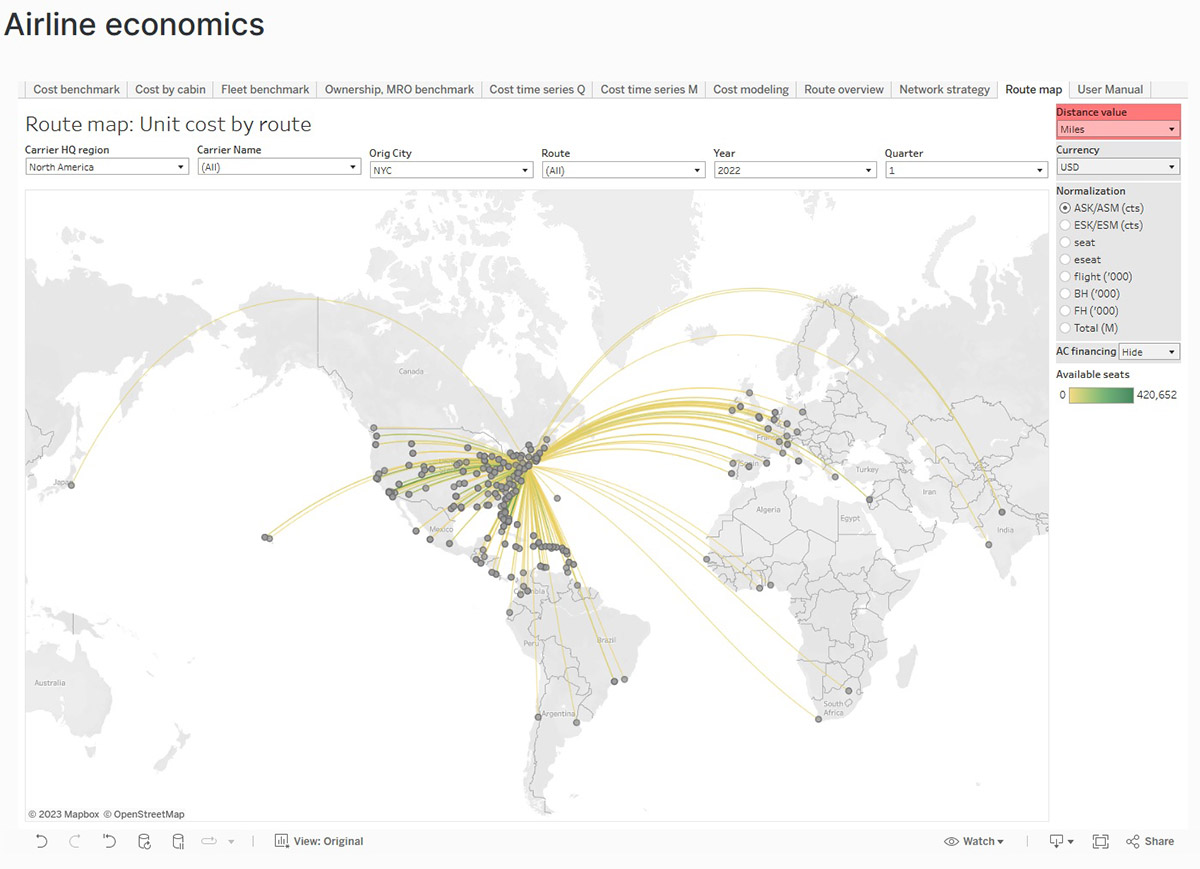 Skailark route map dashboard showing flight data