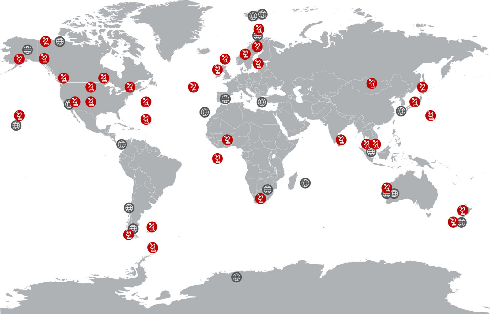 Global map showing Spire ground stations and partner ground station locations