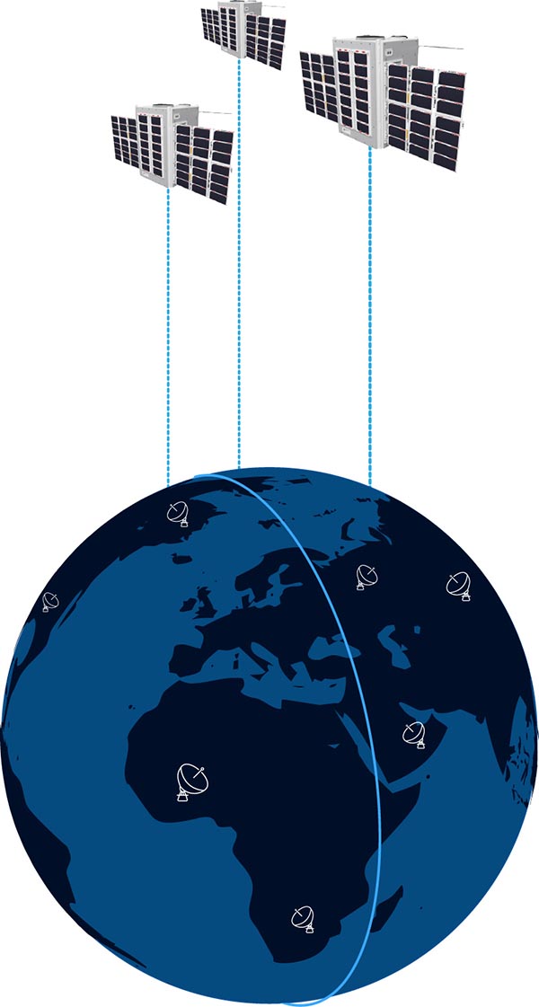 Spire nanosatellites over earth illustration