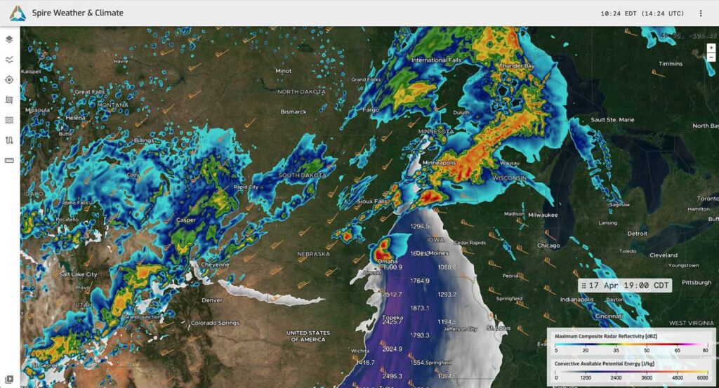 Spire High-Resolution Forecast data showing an enhanced severe weather risk