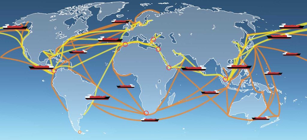 World shipping routes map